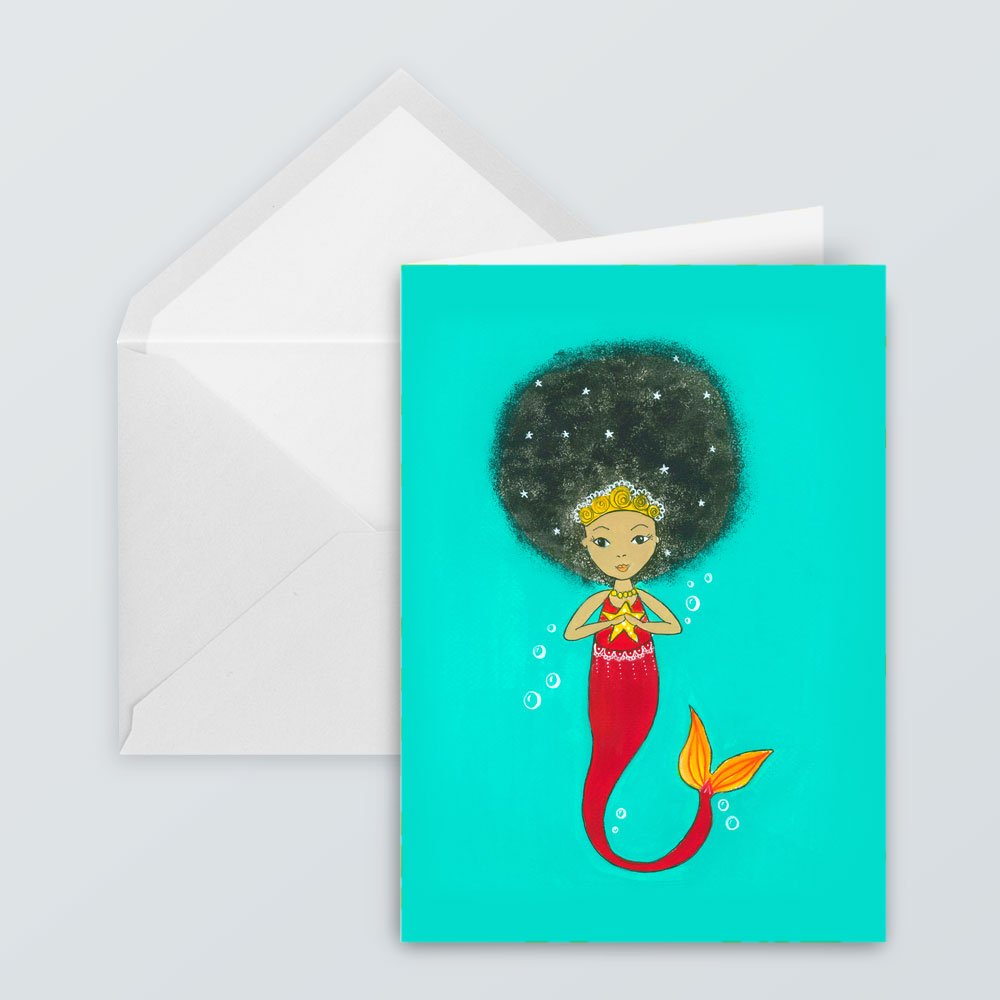 JSC02 - Afro Mermaid - Card - Jo Stevenson Creative